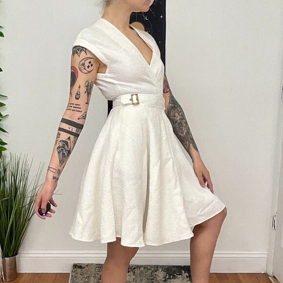 Rachel Zoe Cap Sleeve Textured A-Line Evening Dress Size 0 White - Picture 12 of 12